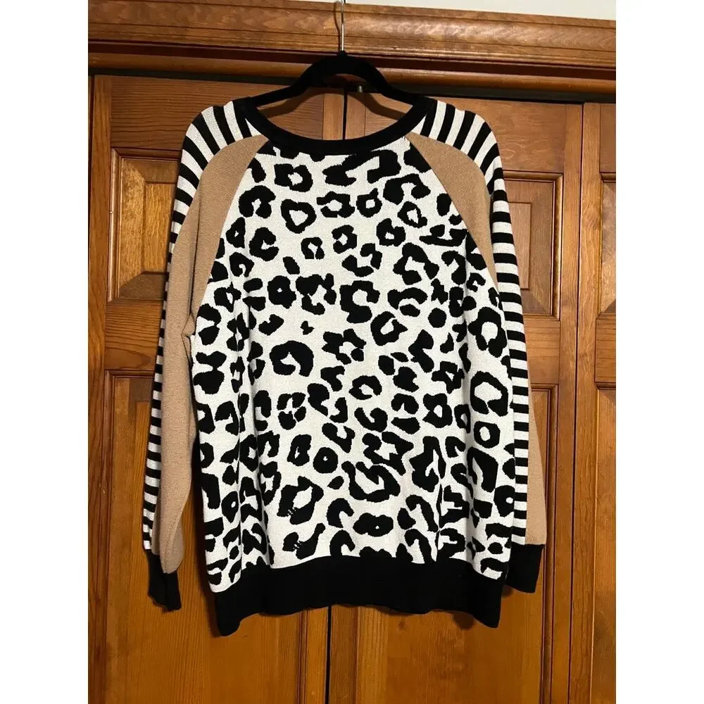 Chico’s Zenergy Women's Leopard Colorblock Knit Sweater Mixed Media Size 3 (XL) - Picture 9 of 9